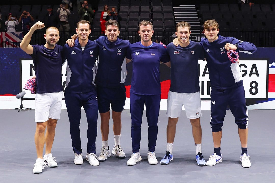 The Lexus GB Davis Cup squad celebrating their win in Manchester 2023