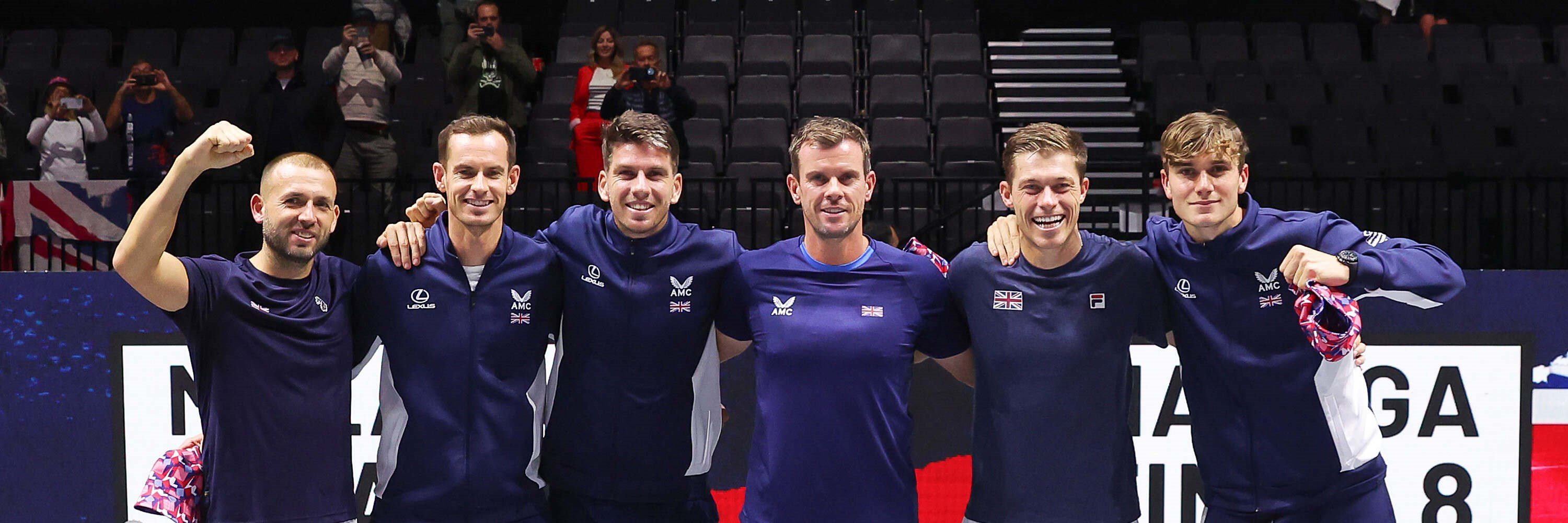 The Lexus GB Davis Cup squad celebrating their win in Manchester 2023