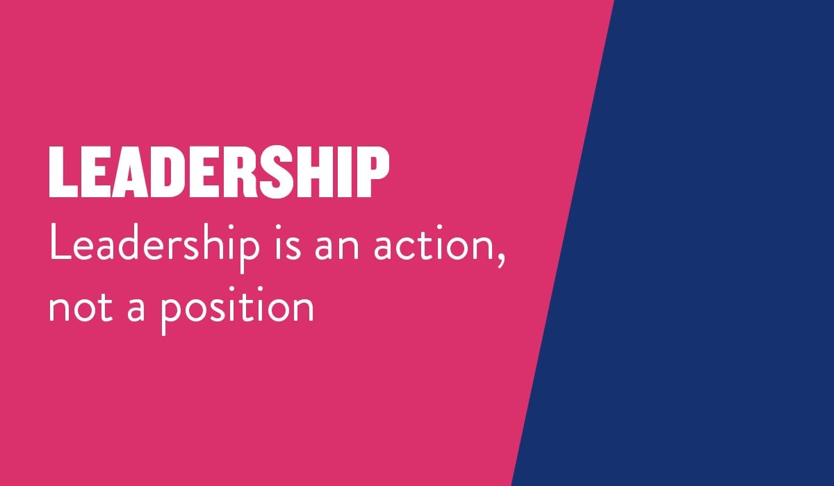 Leadership poster in blue and pink