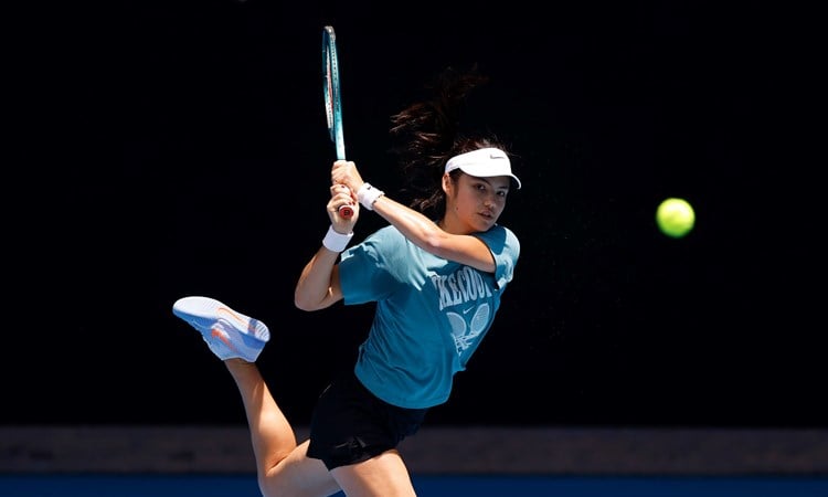 Emma Raducanu in training ahead of the Australian Open