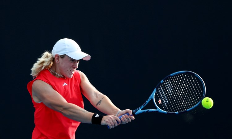 Sonay Kartal hits a backhand during the opening round of the Australian Open