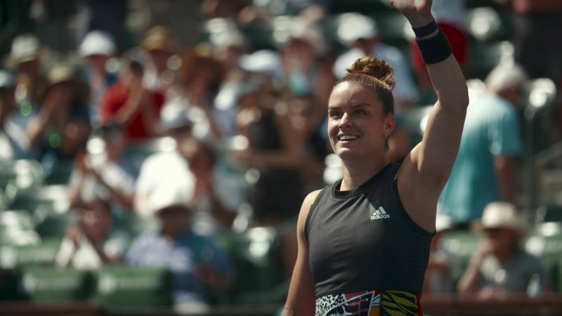 Maria Sakkari celebrating on court during a scene in Break Point