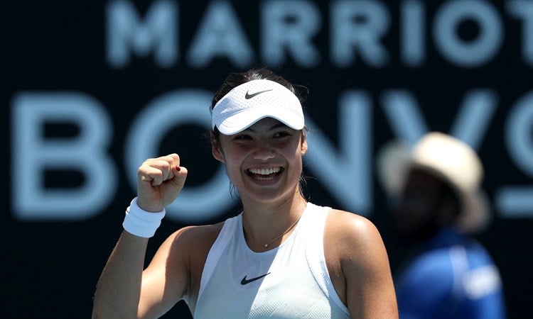 Emma Raducanu smiles after coming through the first round of the Australian Open against 26th seed Ekaterina Alexandrova