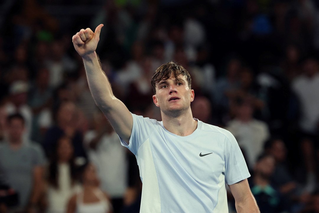 Jack Draper gives a thumbs up to the crowd after beating Thanasi Kokkinakis in the second round of the Australian Open