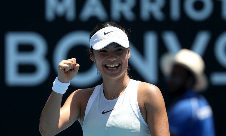 Emma Raducanu smiles after coming through the first round of the Australian Open against 26th seed Ekaterina Alexandrova