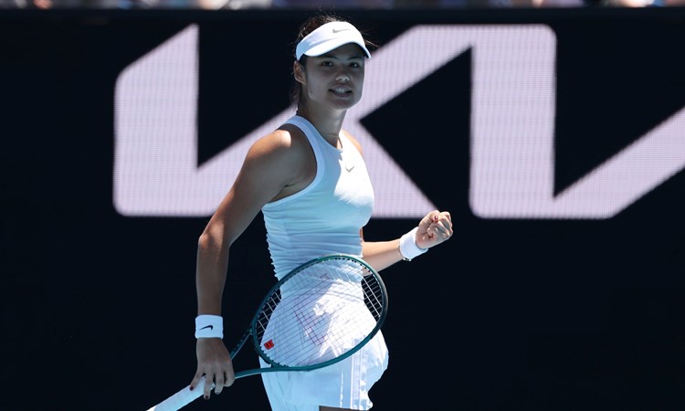 Emma Raducanu gives a fist pump during her second round win over Amanda Anisimova at the Australian Open