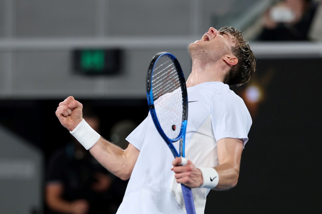 Jack Draper celebrates a five-set win over Aleksandar Vukic at the Australian Open