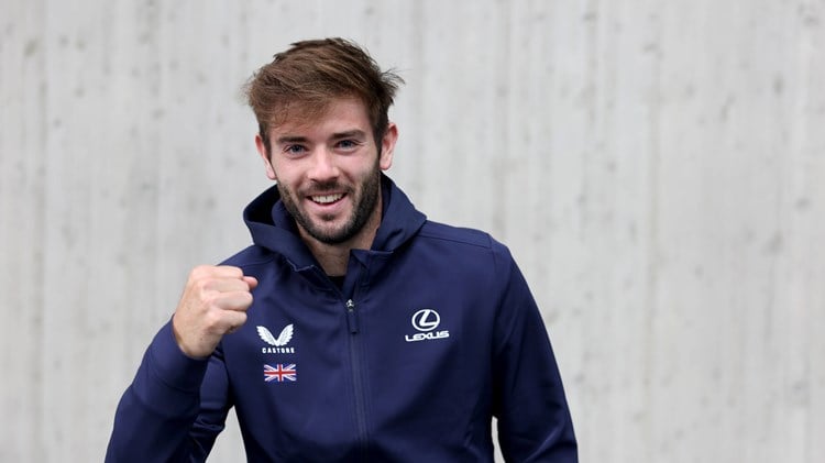 Britain's Jacob Fearnley gives a fist pump ahead of the Davis Cup tie against Japan