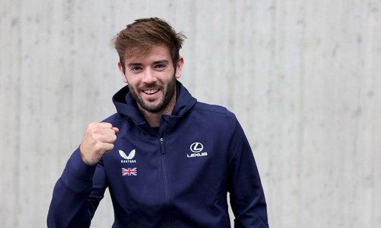 Britain's Jacob Fearnley gives a fist pump ahead of the Davis Cup tie against Japan