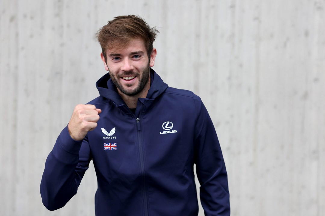 Britain's Jacob Fearnley gives a fist pump ahead of the Davis Cup tie against Japan