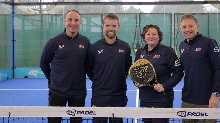 A picture of Steve Yeardley, Sandy Farquahson, Libby Fletcher and Tom Murray - the LTA Padel team