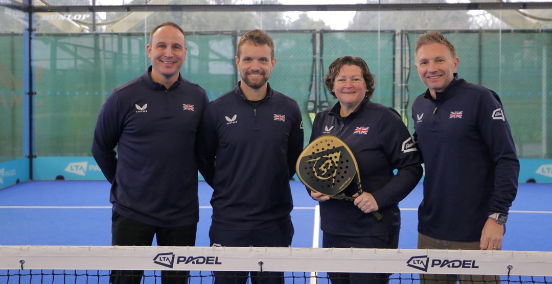 A picture of Steve Yeardley, Sandy Farquahson, Libby Fletcher and Tom Murray - the LTA Padel team