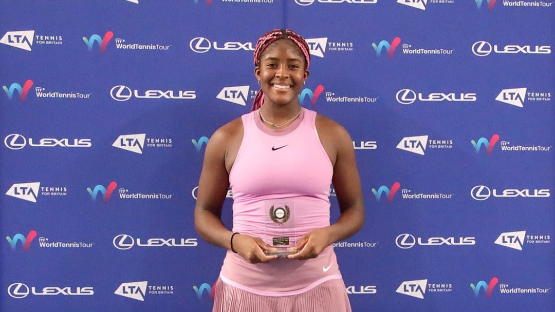 Clervie Ngounoue holding her trophy from the Lexus British Pro Series Birmingham event