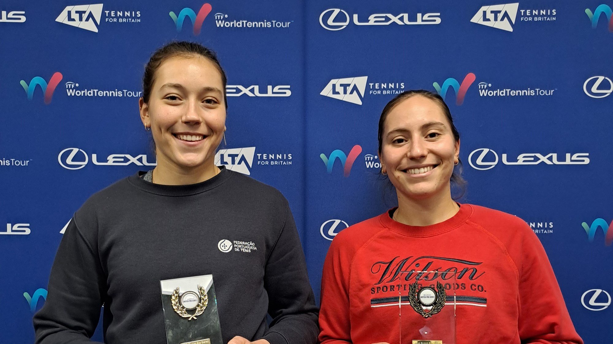 Francisca and Matilde Jorge holding their trophies from the Lexus British Pro Series event in Birmingham