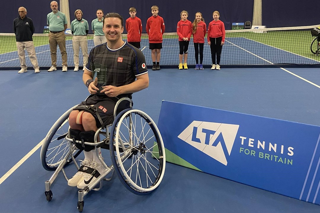 Gordon Reid holding the Bolton Indoor ITF2 singles title