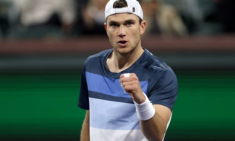 Jack Draper gives a fist pump during a quarter-final win over Ben Shelton at Indian Wells 2025