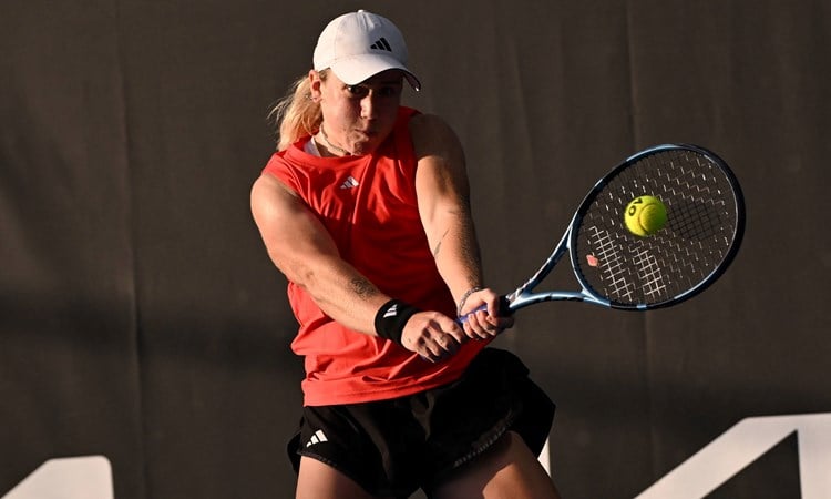 Sonay Kartal connects on a backhand on her main draw debut at the Australian Open