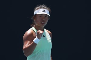 Mimi Xu celebrates winning a point ath the 2024 Australian Open Juniors