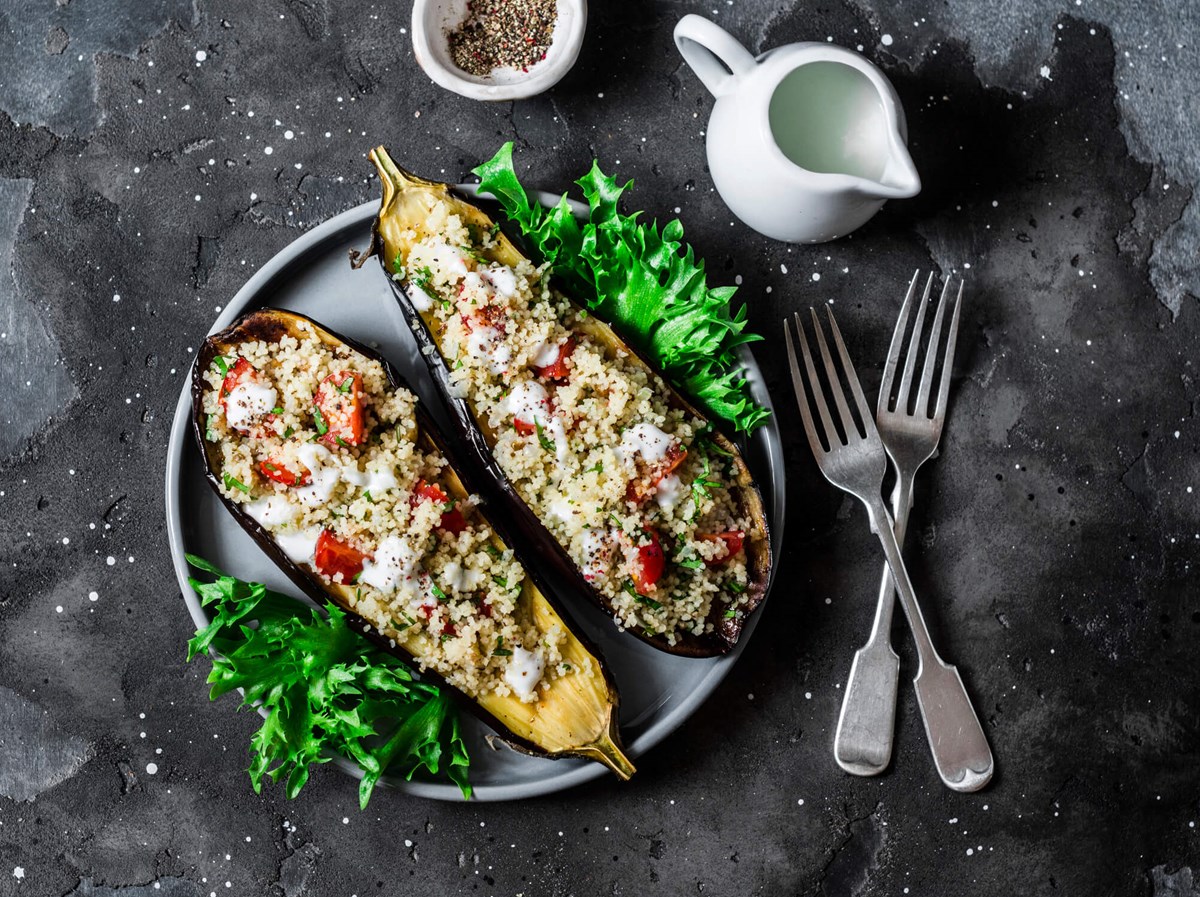 A stuffed aubergine