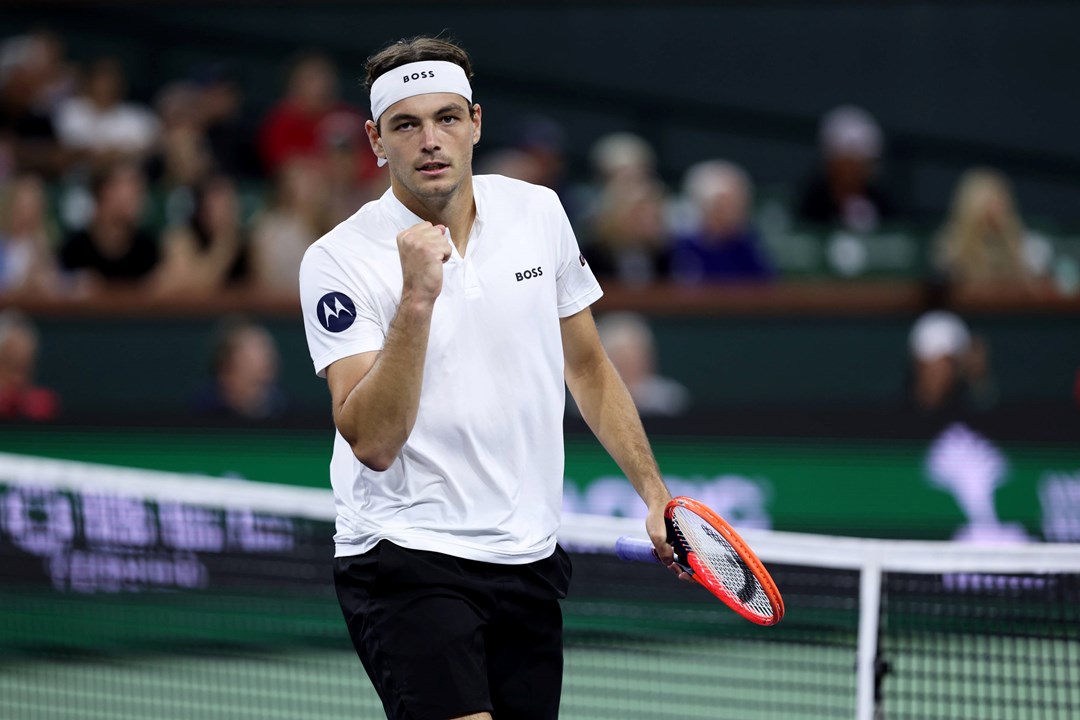 Taylor Fritz celebrates winning a point at the Miami Open