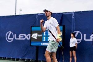 Mark Ceban celebrating winning a point at the 16U Lexus Junior National Championships