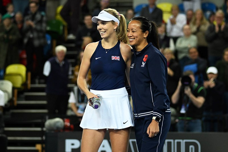 Katie Boulter and Anne Keothavong at the Billie Jean King Cup