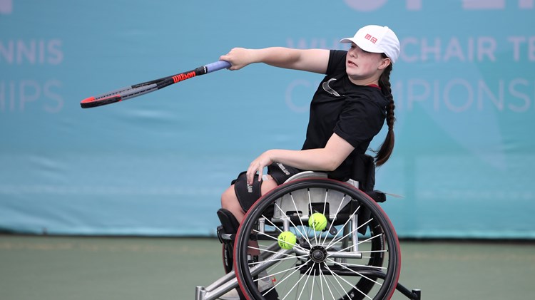 Ellie Robertson of Great Britain during her match with Abbie Breakwell of Great Britain on Day Four of the British Open Wheelchair Tennis Championships at the Nottingham Tennis Centre on July 15, 2022 in Nottingham, England.