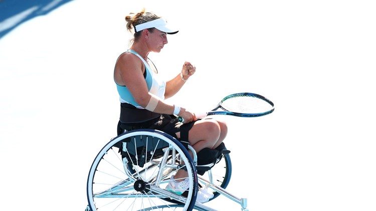 Lucy Shuker gives a fist pump at the Australian Open