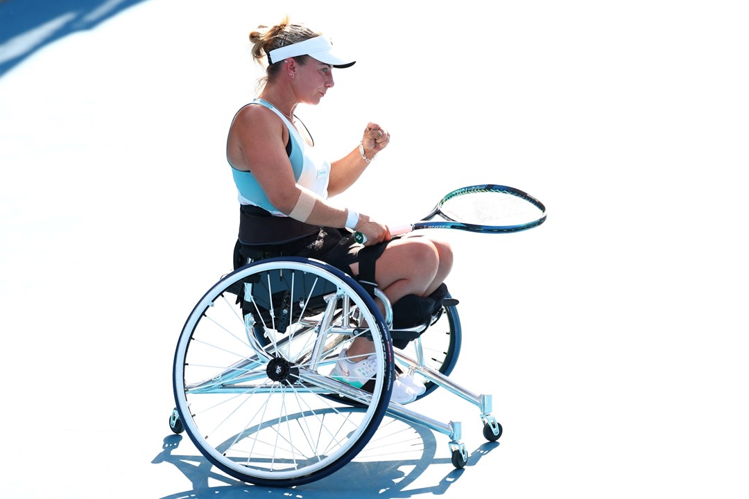 Lucy Shuker gives a fist pump at the Australian Open
