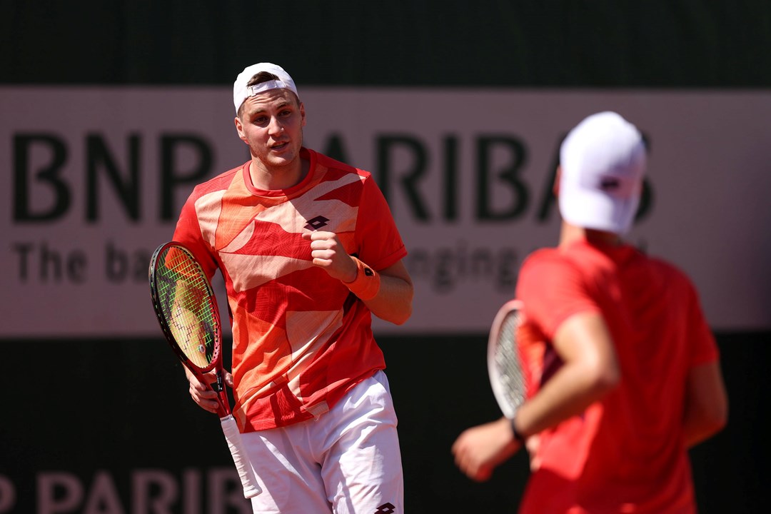 Henry Patten gives a fist pump at the French Open in 2023