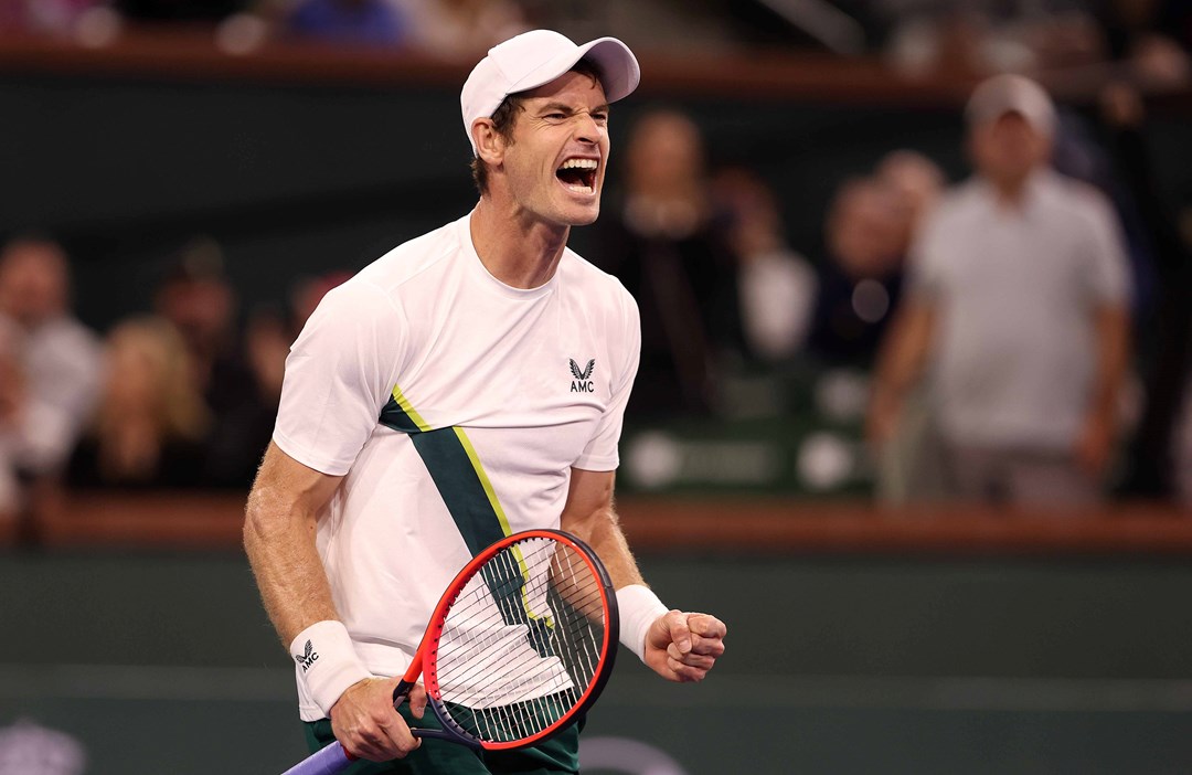 Andy Murray celebrating on court at Indian Wells