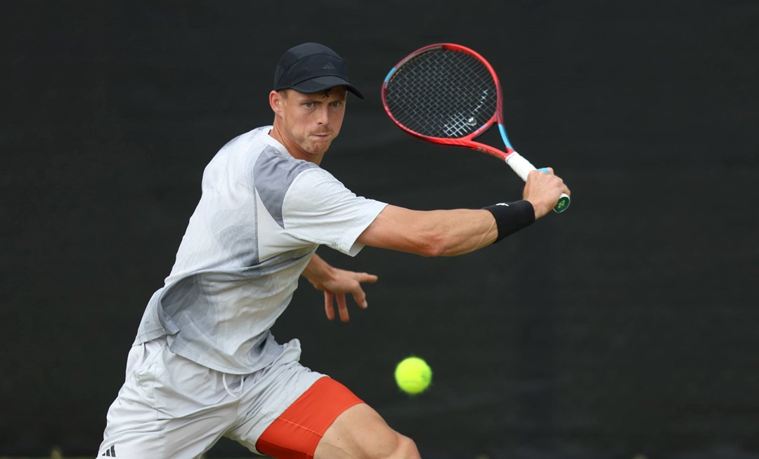 Billy Harris lines up a slice backhand at the Rothesa Open Nottingham