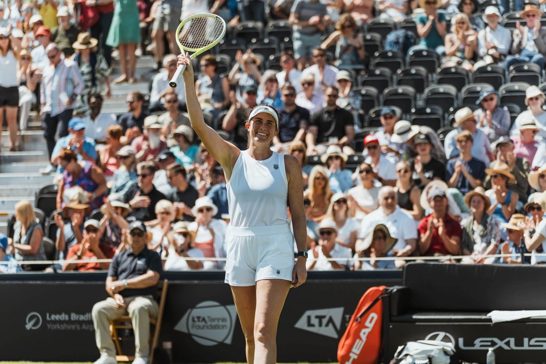 Rebecca Marino celebrates a win at the Lexus Ilkley Trophy