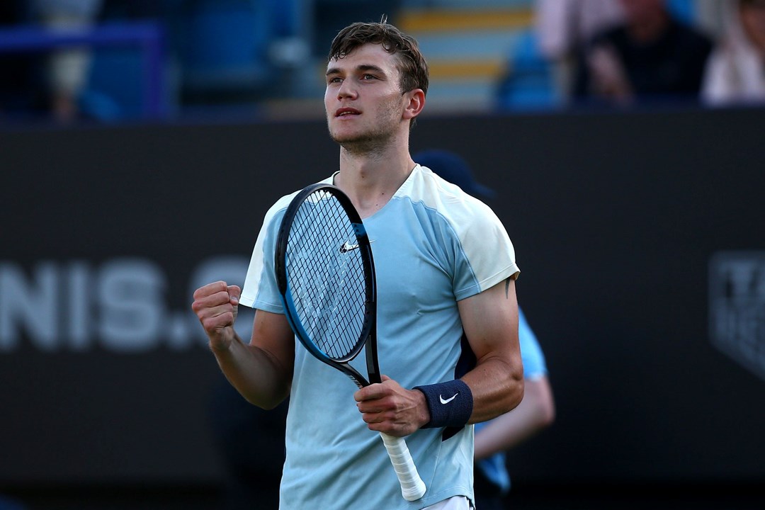 Jack Draper fist pumps after his second round win in Eastbourne