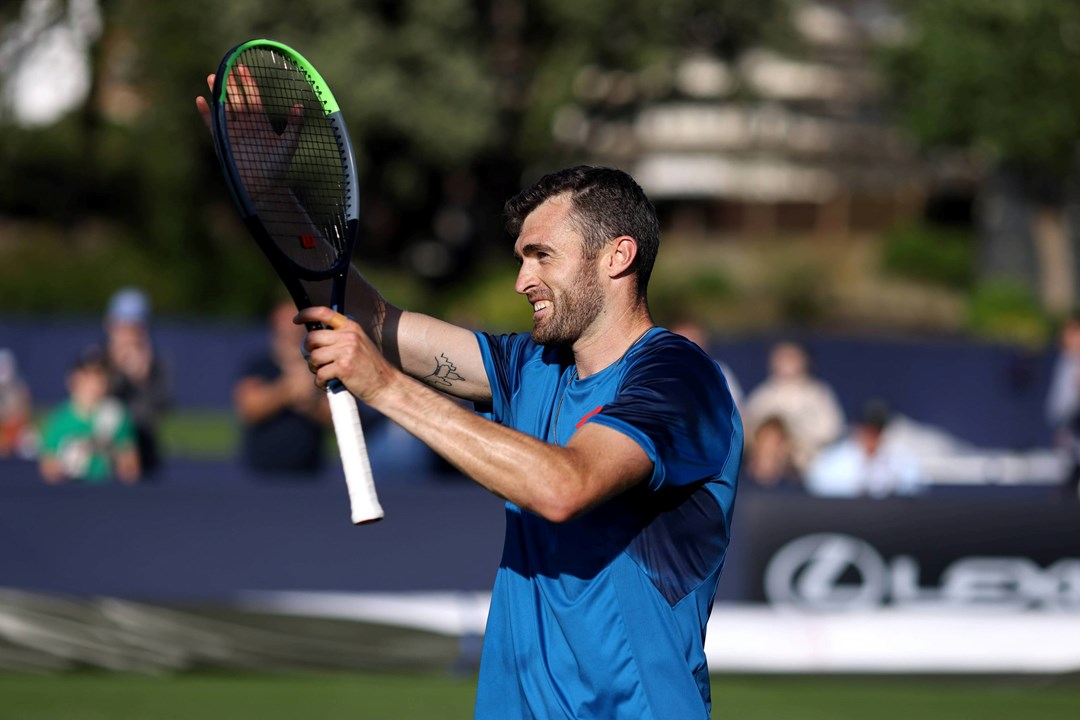 Giles Hussey celebrates his first ATP Tour win at the Rothesay International Eastbourne