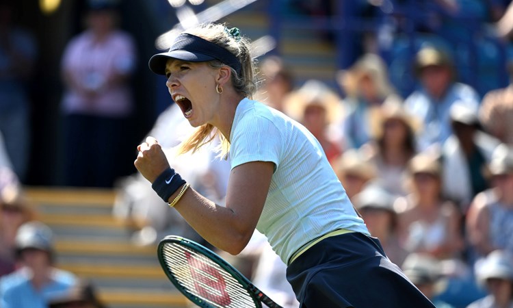 Katie Boulter roars in celebration in the first round of the Rothesay International Eastbourne