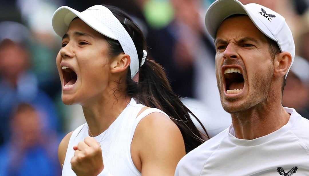 Emma Raducanu and Andy Murray images next to each other as they are announced to play Wimbledon together