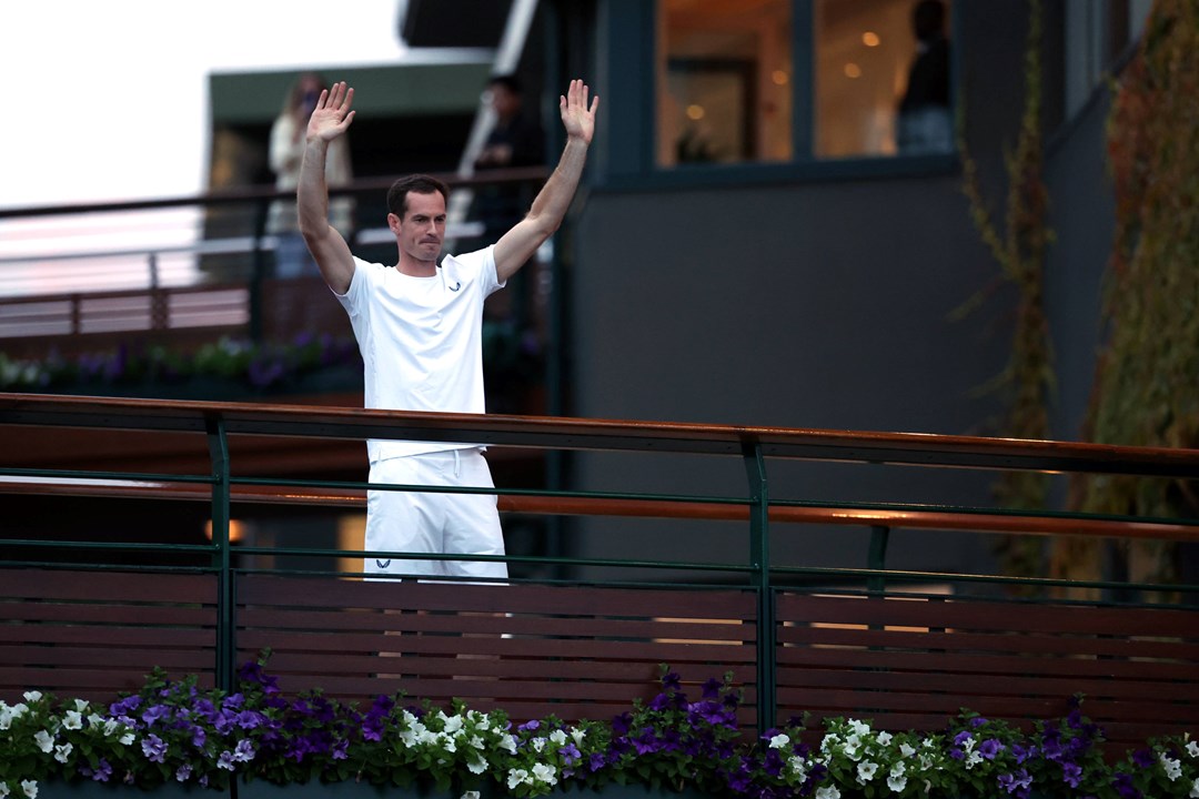 Andy Murray waves to the crowds at Wimbledon