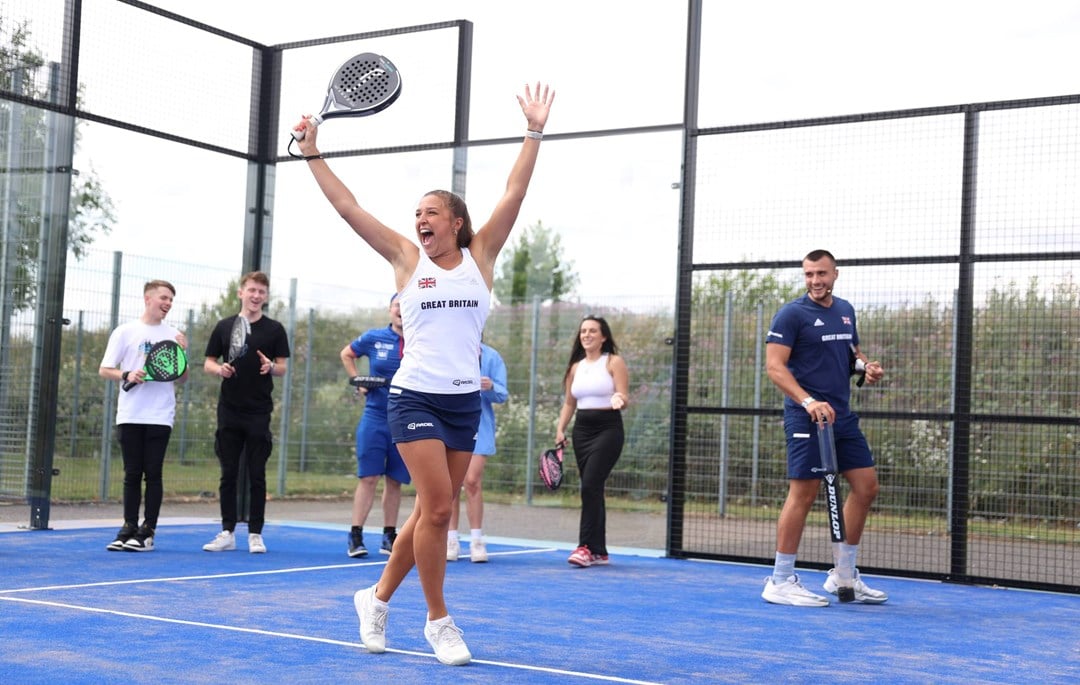 British padel players at the LTA padel experience at the British Grand Prix