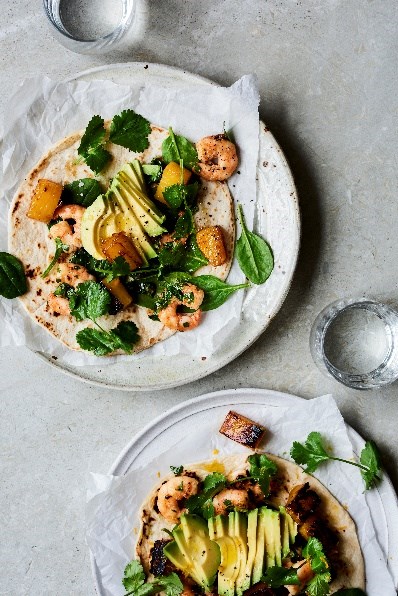 Roasted pineapple and shrimp wraps