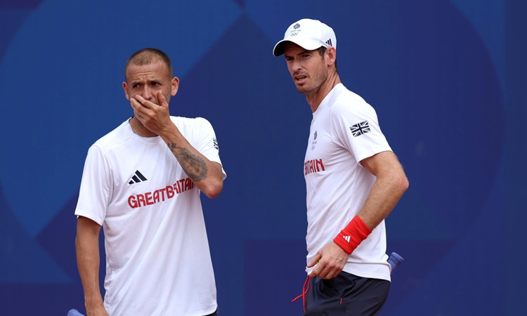 Dan Evans and Andy Murray in training for the Olympics