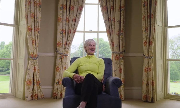 Judy Murray smiling during an interview about aher son Andy and his career