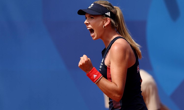 Katie Boulter gives a fist pump in the opening round of the National Bank Open