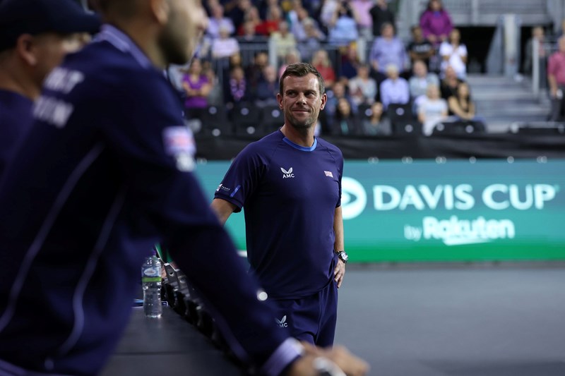 Leon Smith smiling at the Davis Cup