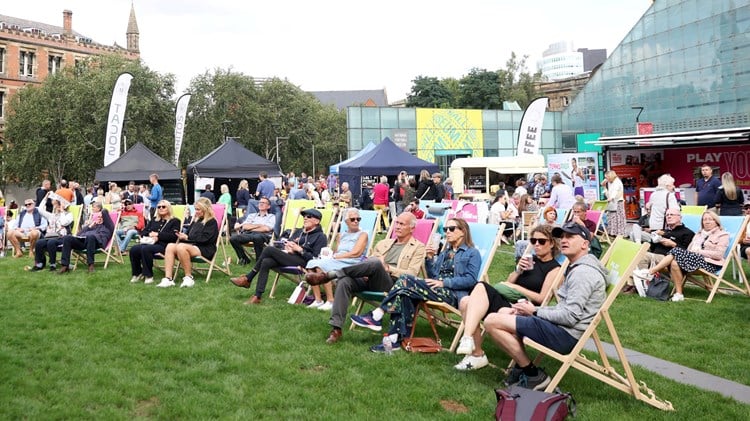 Fans gathered at the Davis Cup Fan Village in Manchester