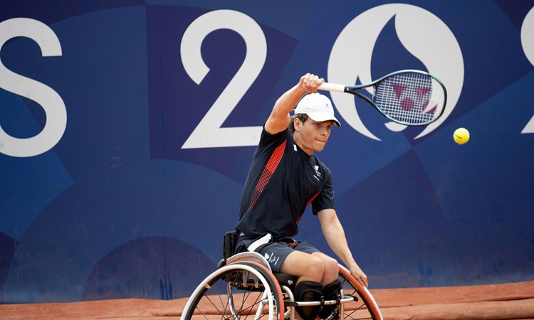 ParalympicsGB Wheelchair Tennis athlete, Greg Slade aged 22, from Dorking, Surrey, competing in the Quad Singles - Open event, at the Paris 2024 Paralympic Games.