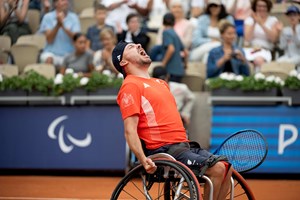 ParalympicsGB Wheelchair Tennis athlete, Andy Lapthorne aged 33, from London, competing in the Quad Singles - Open event, at the Paris 2024 Paralympic Games.