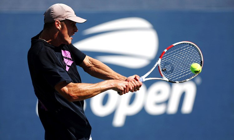 Jan Choinski hits a backhand in qualifying at the US Open