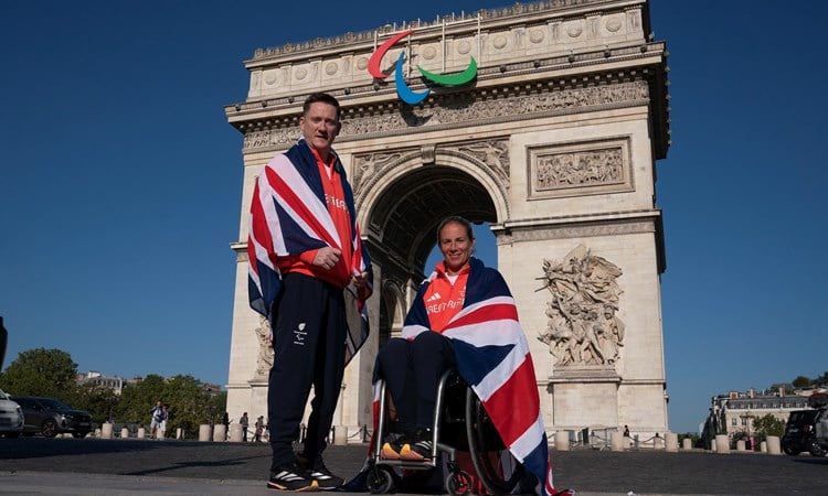 Lucy Shuker poses as a flagbearer for ParalympicsGB in Paris