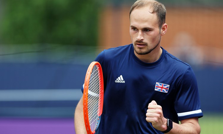 Dominic Iannotti of Great Britain celebrates against Archie Graham of Australia during the Learning Disability Singles match on Day Six of the cinch Championships at The Queen's Club on June 22, 2024 in London, England.